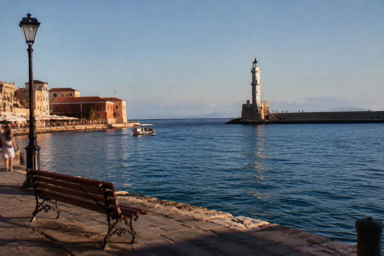 The Venetian Harbour of Chania with the lighthouse at the end of the breakwater