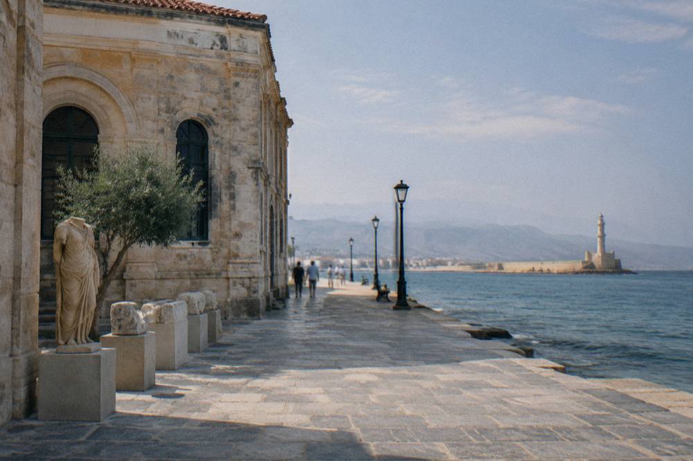 Seafront promenade east of Chania Old Town at midday