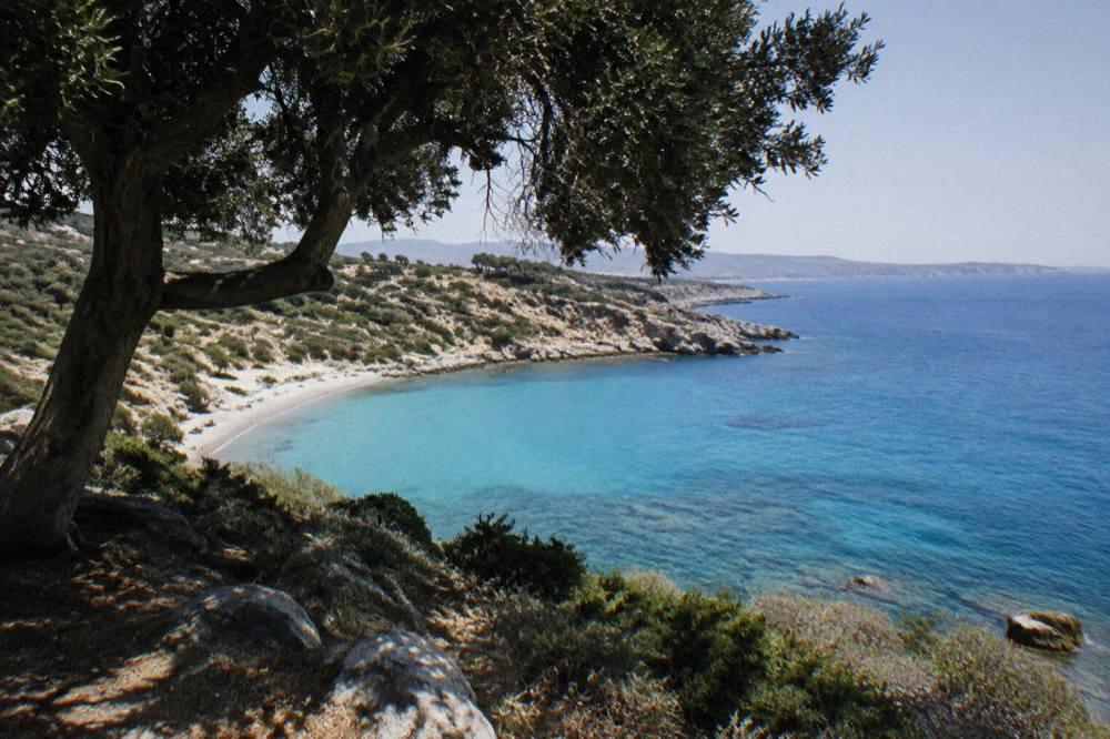 View along the Akrotiri coast from a headland above Kalathas Bay